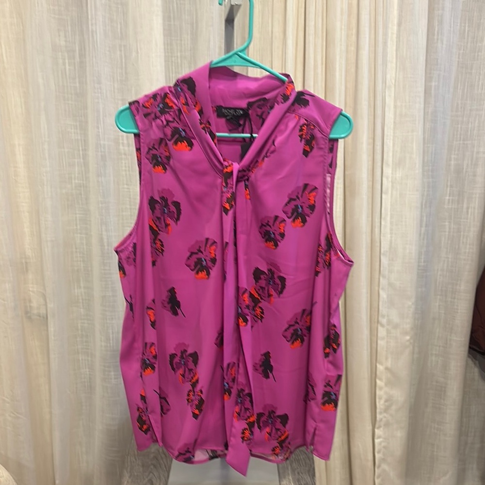 Rachel Zoe Pink Tie Front Blouse with Mandarin Collar
